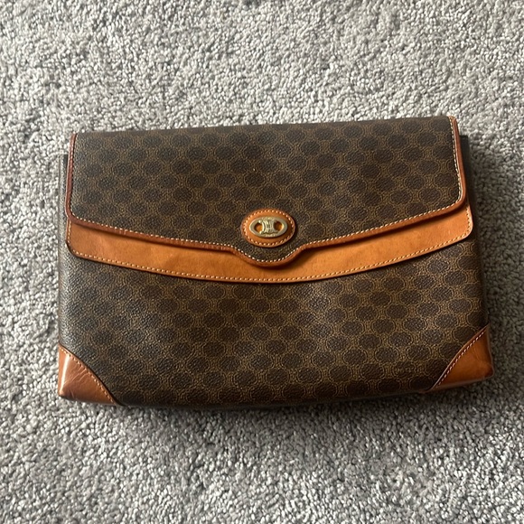 Vintage Celine brown Macadam print double clutch - Picture 1 of 10